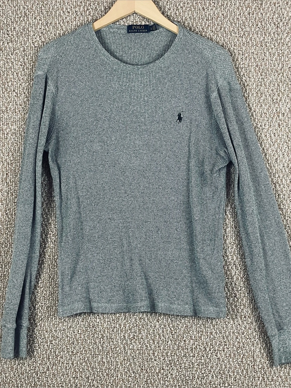 Polo Ralph Lauren Thermal Shirt Mens L Gray Waffle Knit Long Sleeve Pony F248